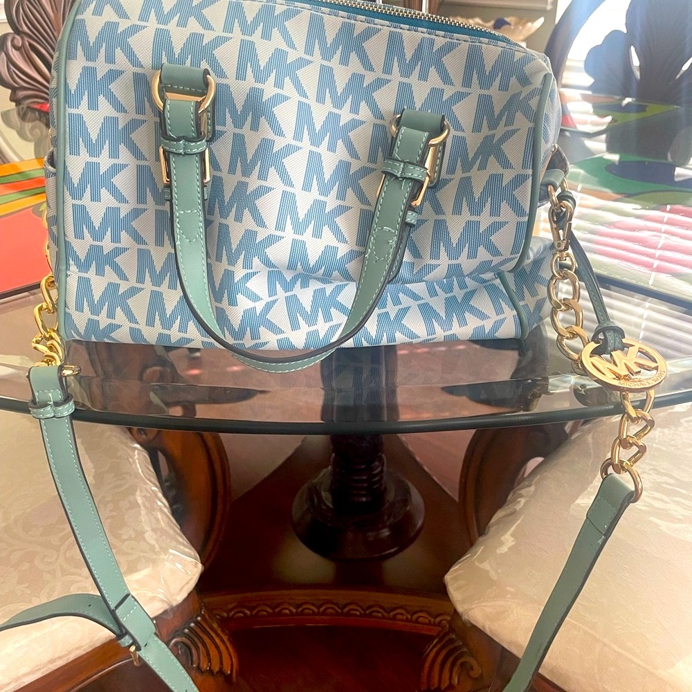 Michael Kors Blue Satchel with Gold Hardware